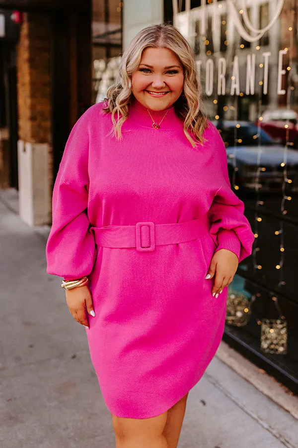 Slow Mornings Sweater Dress In Hot Pink Curves