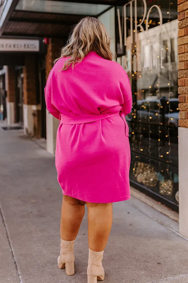 Slow Mornings Sweater Dress In Hot Pink Curves