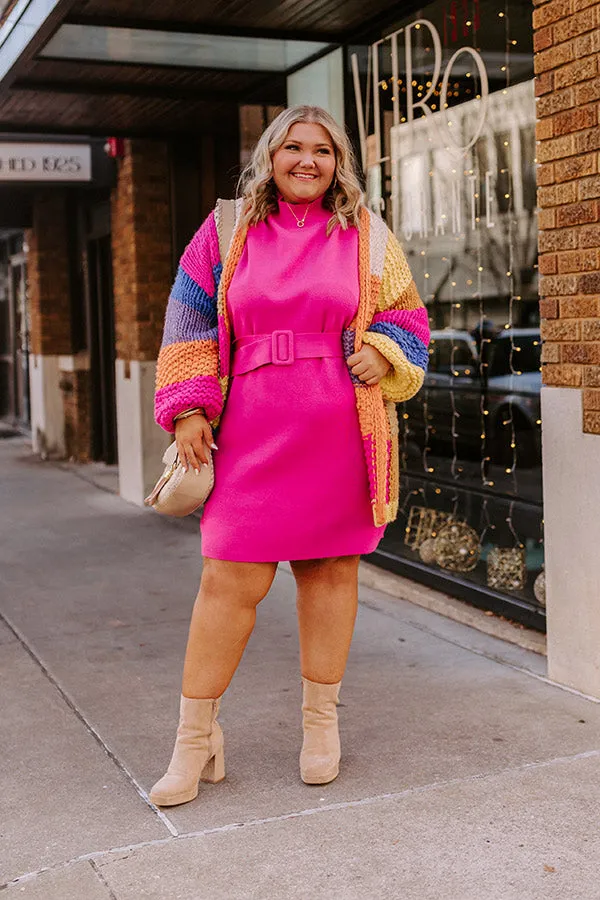 Slow Mornings Sweater Dress In Hot Pink Curves