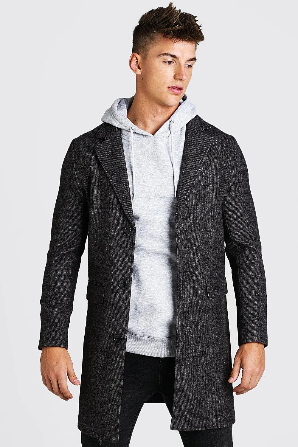 Smart Textured Stretch Overcoat | boohooMAN UK