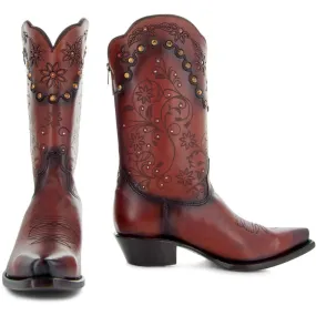 Soto Boots Womens Cognac Zippered Burnished Cowgirl Boots M50050