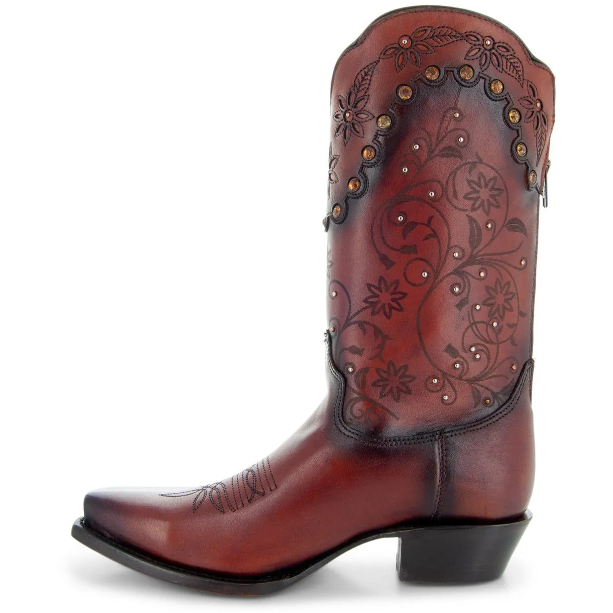 Soto Boots Womens Cognac Zippered Burnished Cowgirl Boots M50050