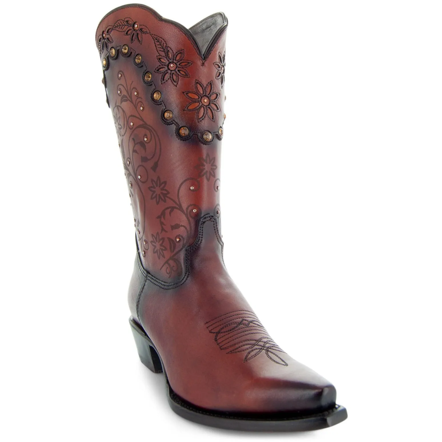 Soto Boots Womens Cognac Zippered Burnished Cowgirl Boots M50050