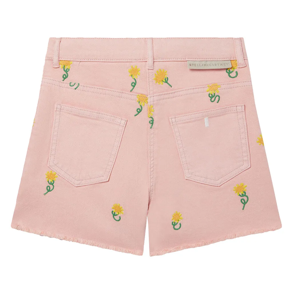 Stella McCartney Child Shorts With Embroidered Sunflowers Pink