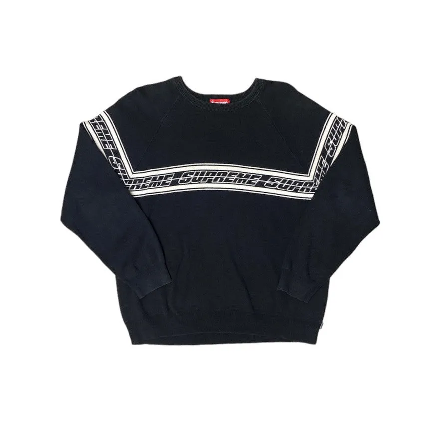 Supreme SS18 Striped Raglan Black Sweater