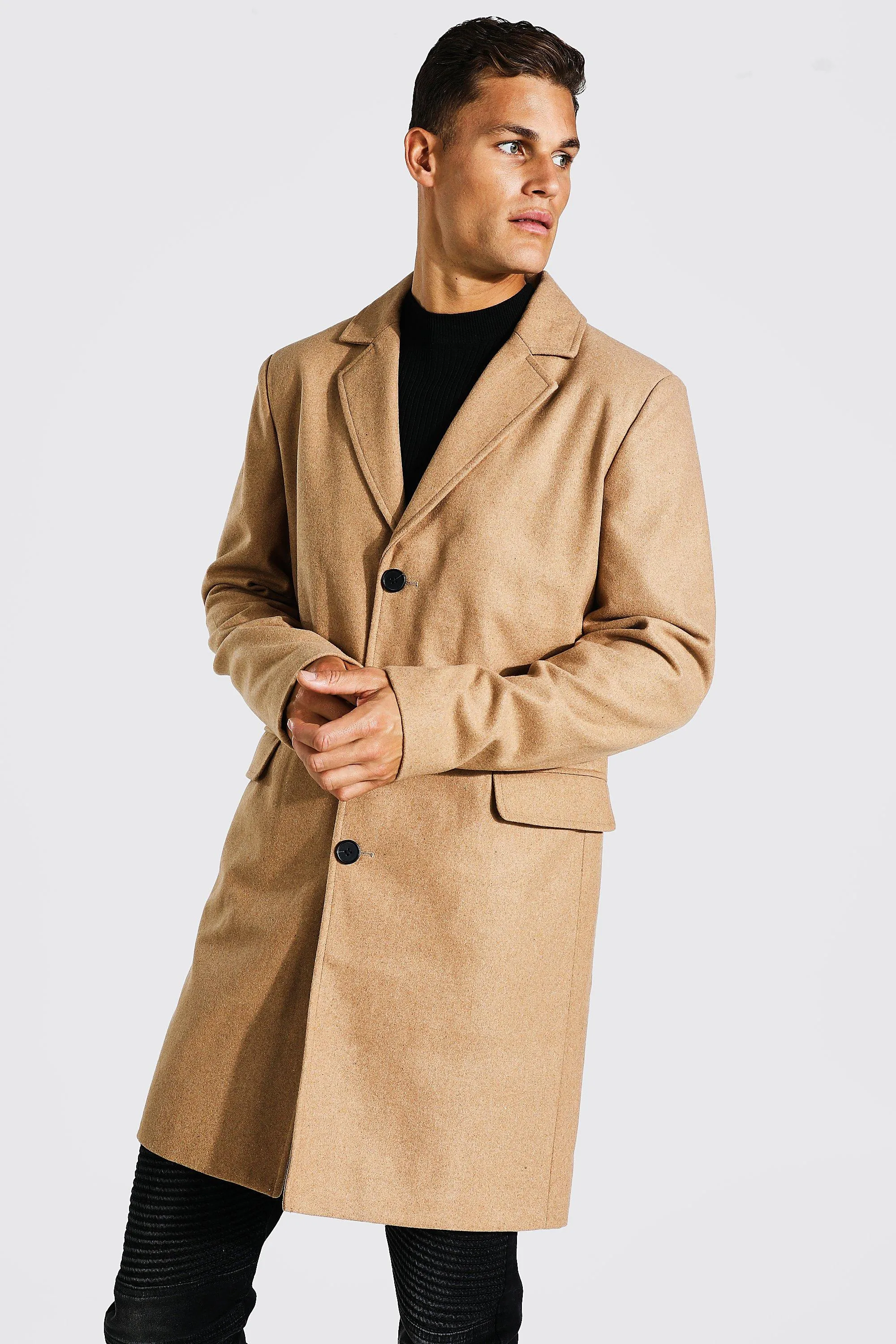 Tall Single Breasted Wool Mix Overcoat | boohooMAN UK