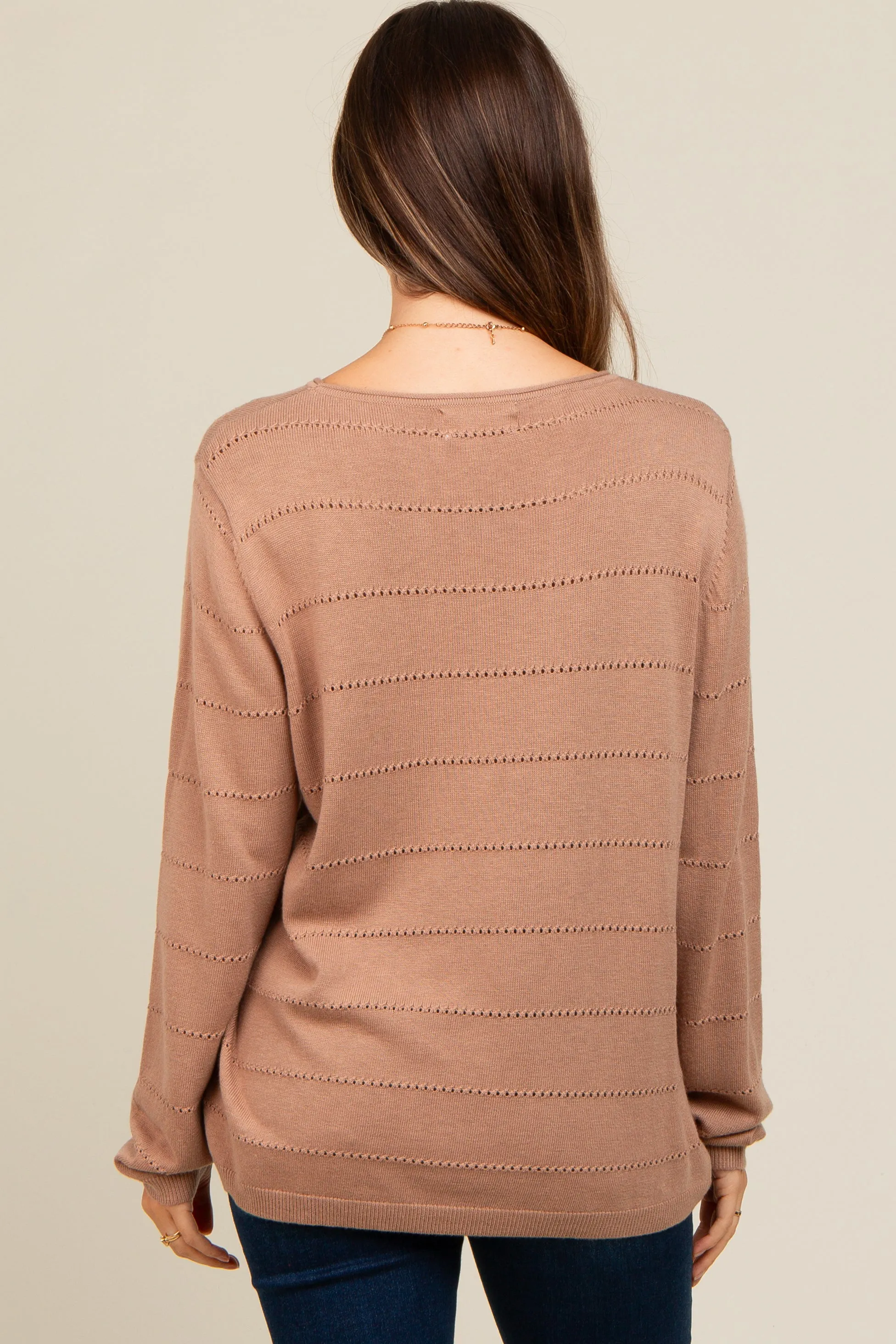 Taupe Knit Stitch Detail Long Sleeve Maternity Sweater Top