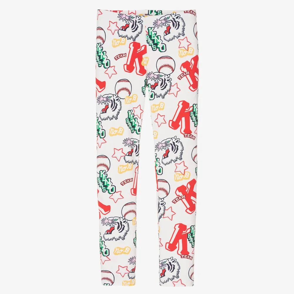 Teen Girls Ivory Cotton Baseball Leggings