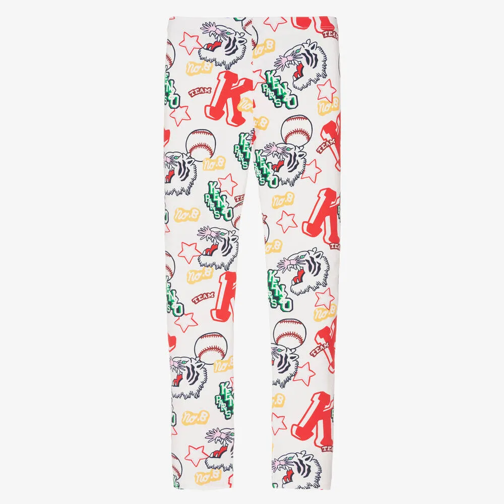 Teen Girls Ivory Cotton Baseball Leggings