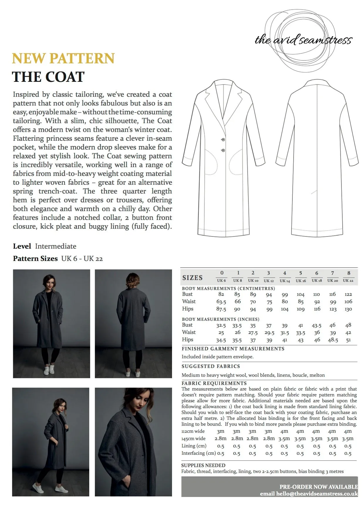 THE AVID SEAMSTRESS  The Coat Sewing Pattern