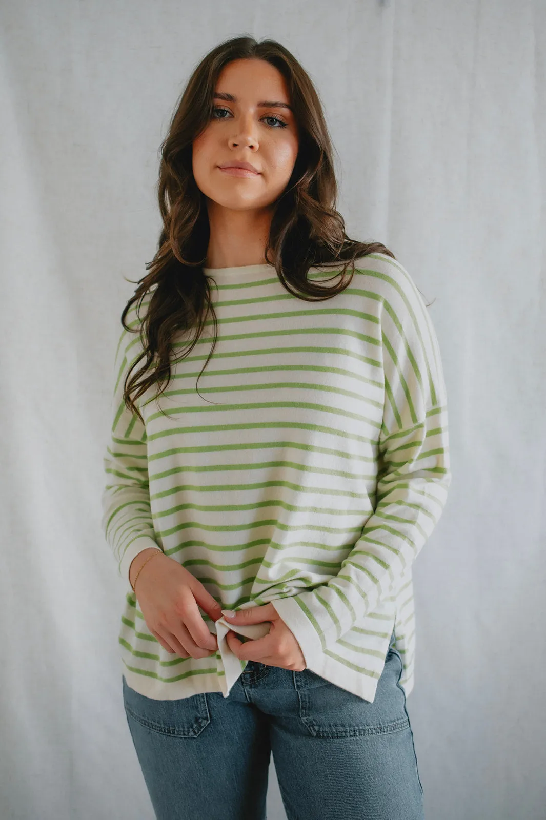 The Eileen Striped Sweater by FRNCH - Green Stripe