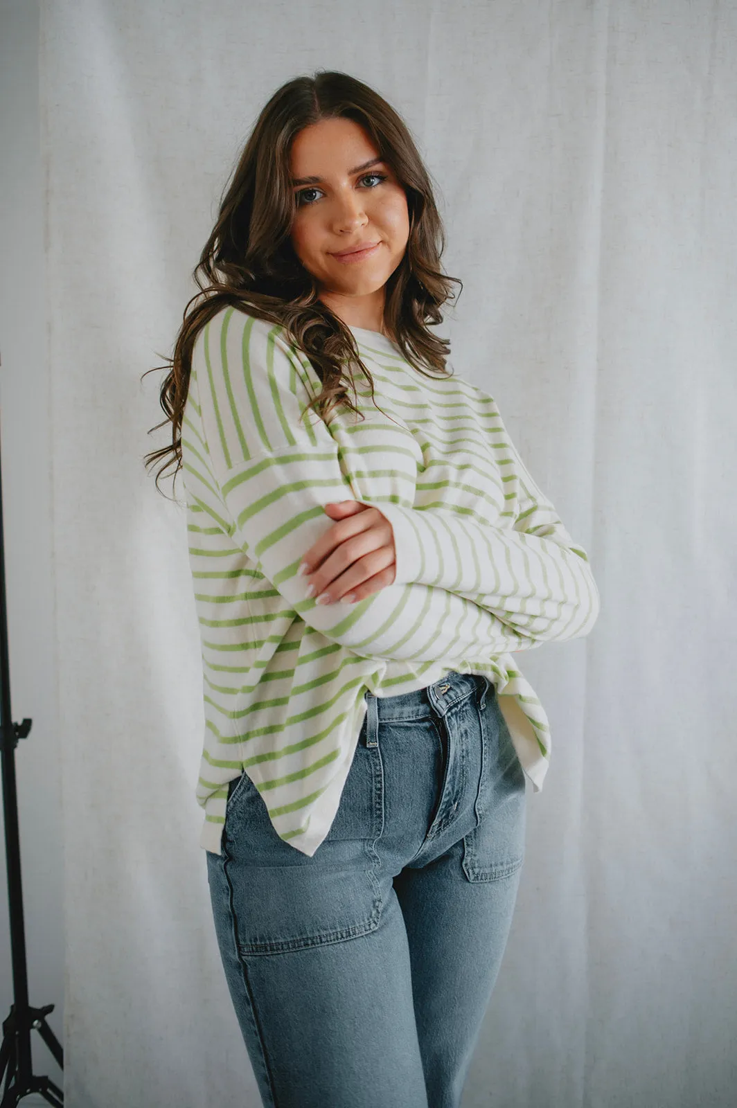 The Eileen Striped Sweater by FRNCH - Green Stripe