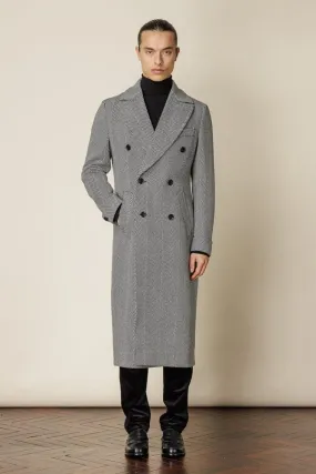 The Macpherson Long Overcoat - Black & White Wide Herringbone