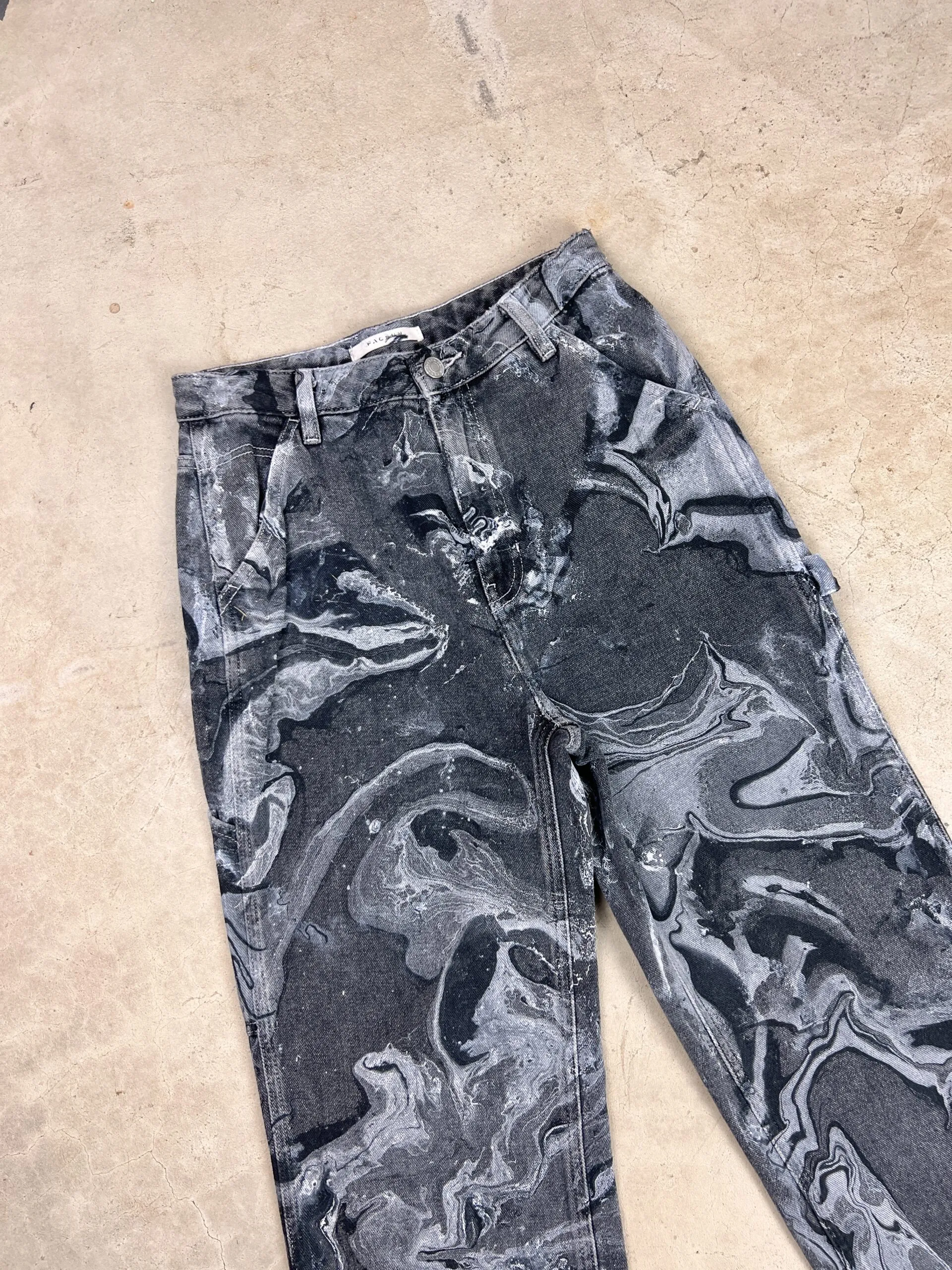 The Marble Painted Grey Carpenter Jeans - 27/28