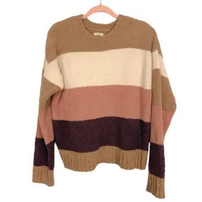 Thread & Supply Mocha/Cream/Mauve/Brown Striped Fuzzy Sweater NWT- Size M