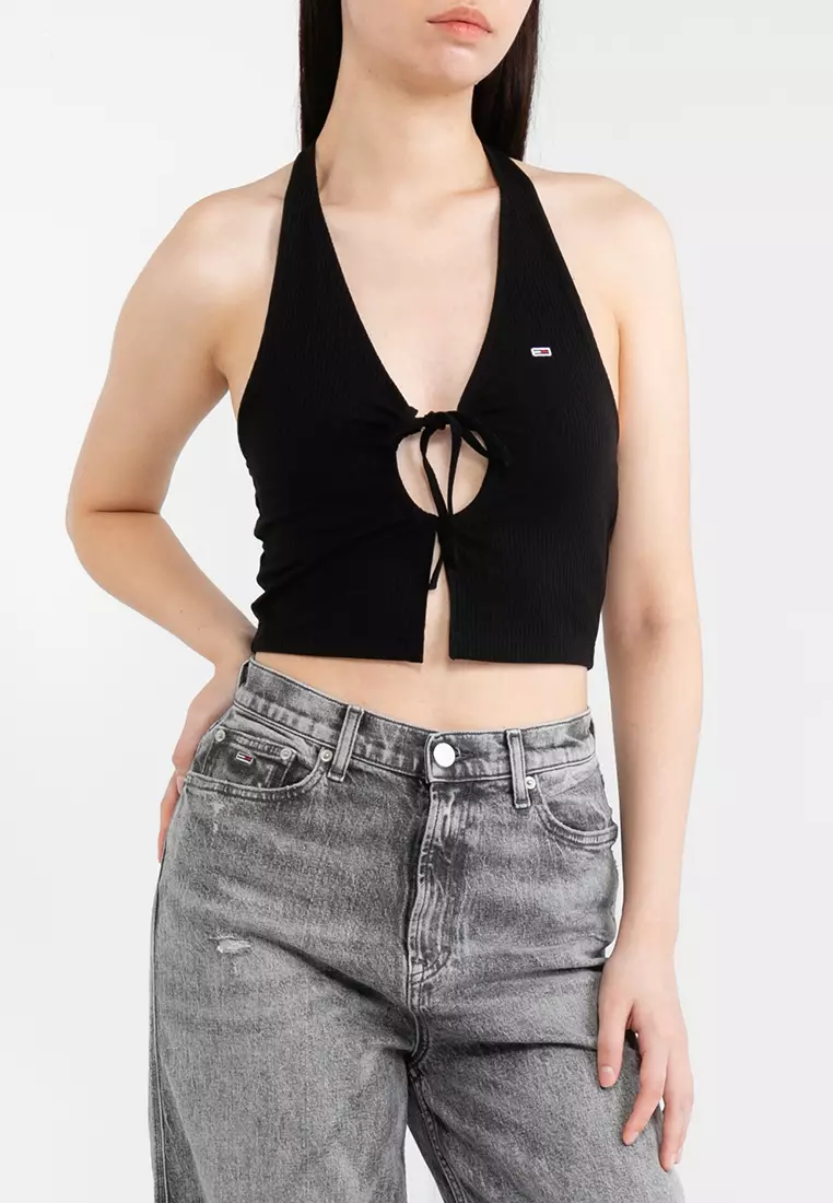 Tommy Hilfiger Gathering Halter Rib Top - Tommy Jeans