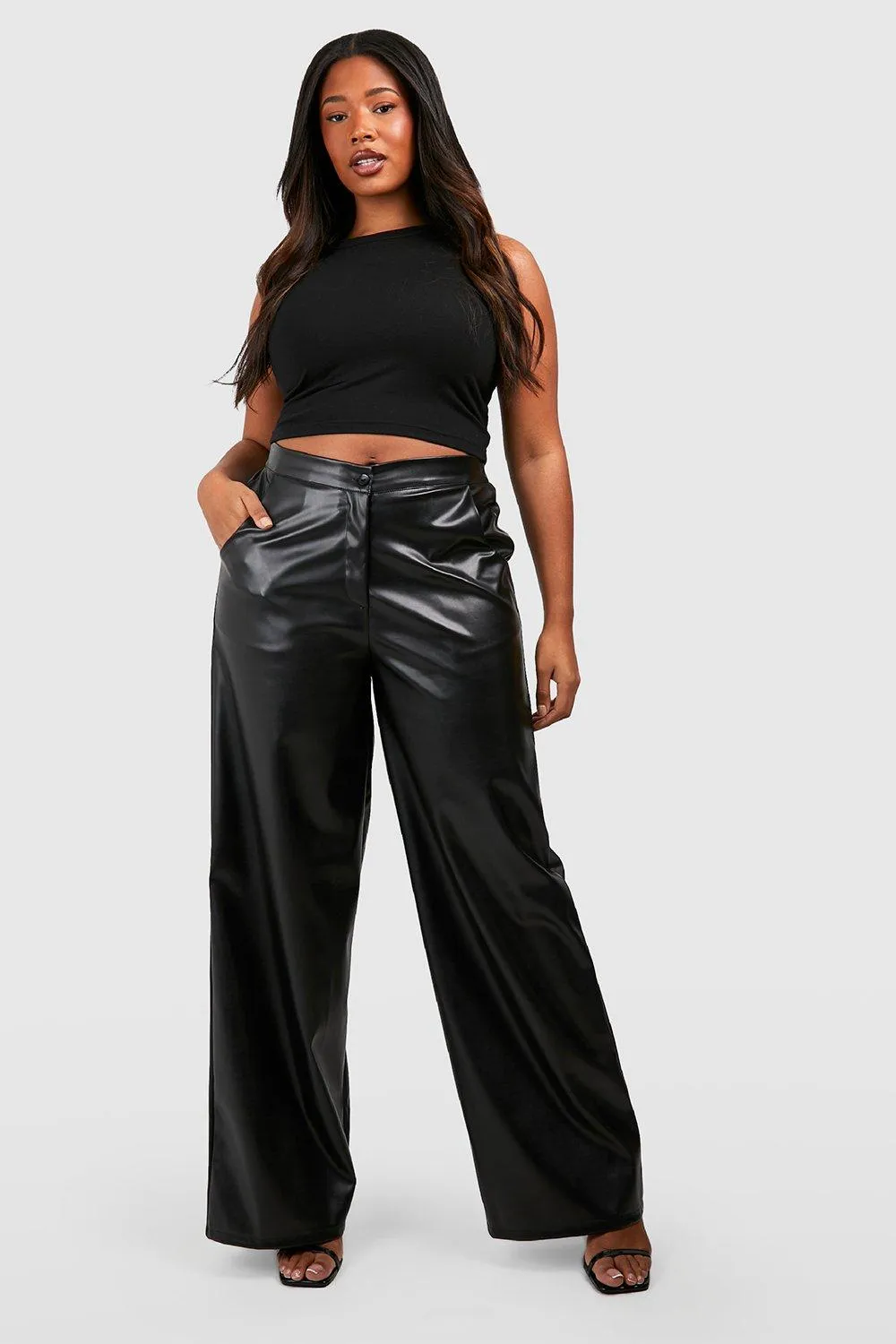 Trousers | Plus Pu Wide Leg Trousers | boohoo