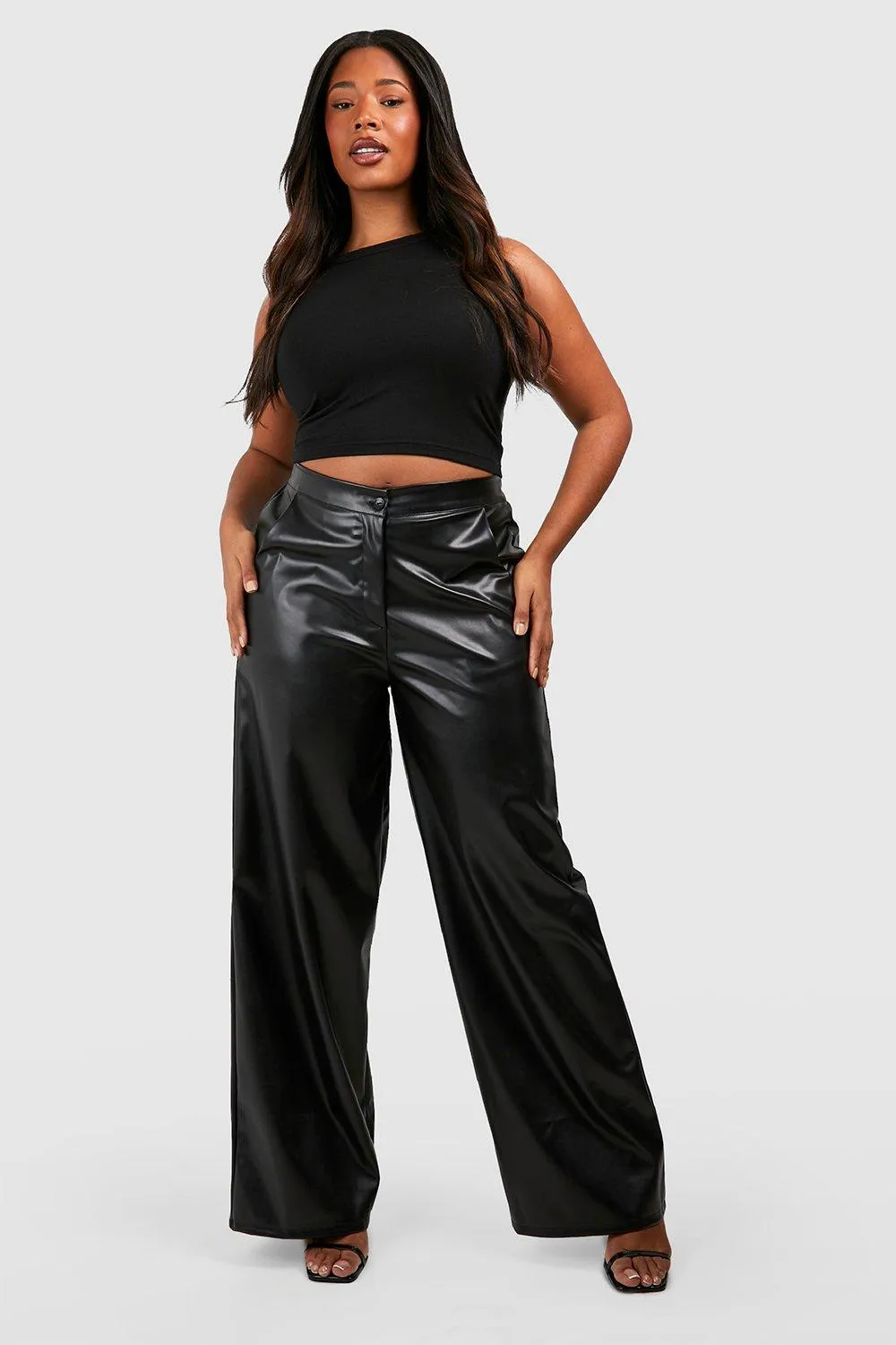 Trousers | Plus Pu Wide Leg Trousers | boohoo