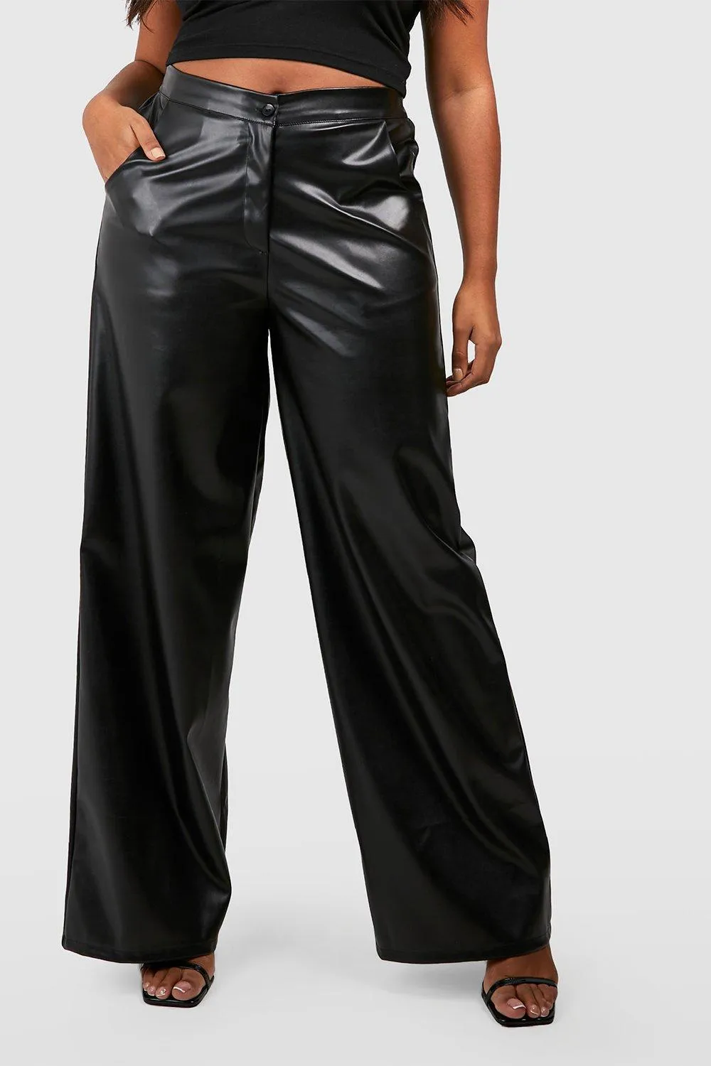 Trousers | Plus Pu Wide Leg Trousers | boohoo