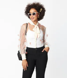 Unique Vintage Ivory & Butterfly Mesh Gwen Blouse