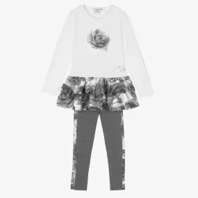 White & Grey Rose Leggings Set