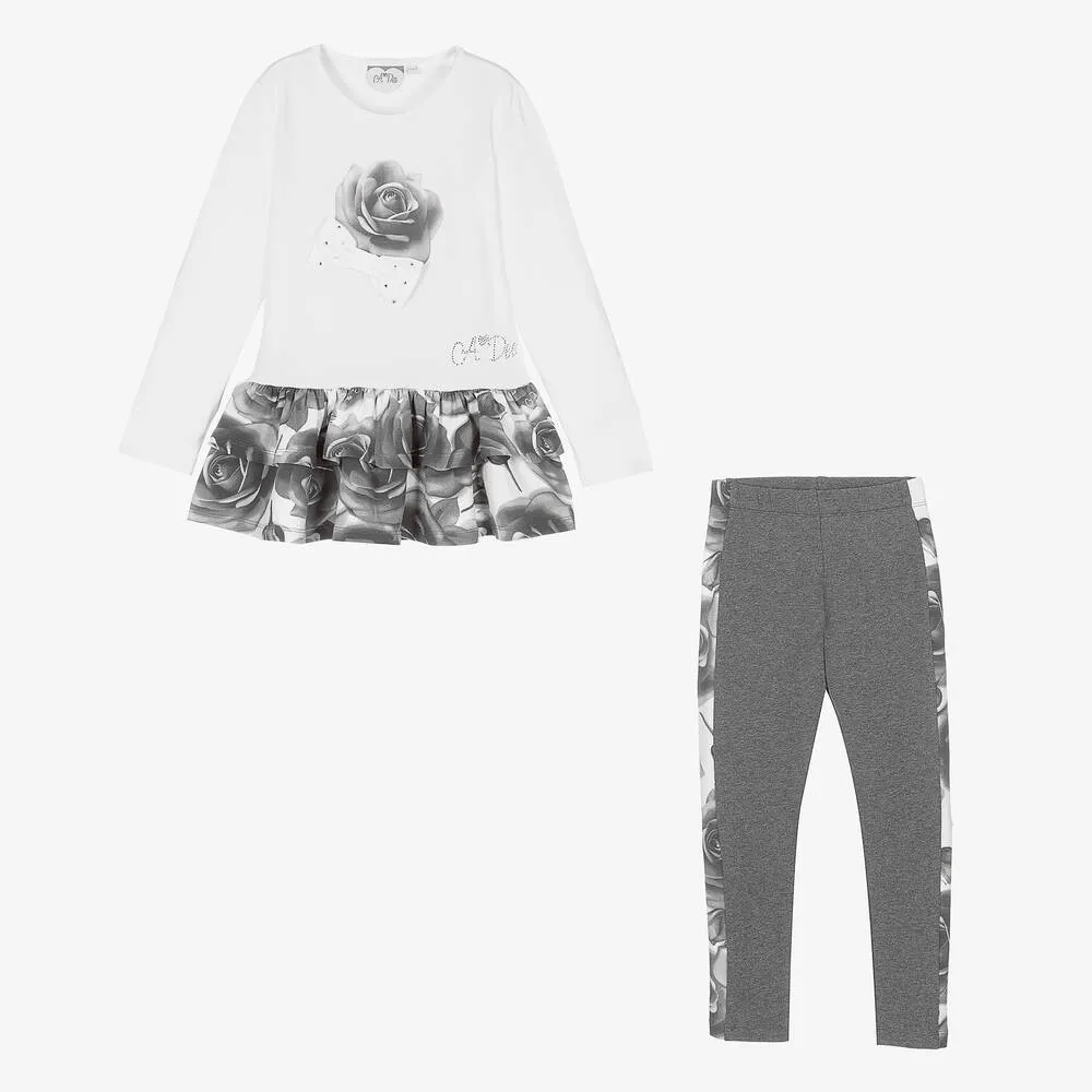 White & Grey Rose Leggings Set