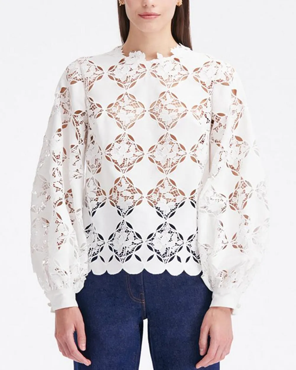 White Eyelet Gardenia Guipure Blouse