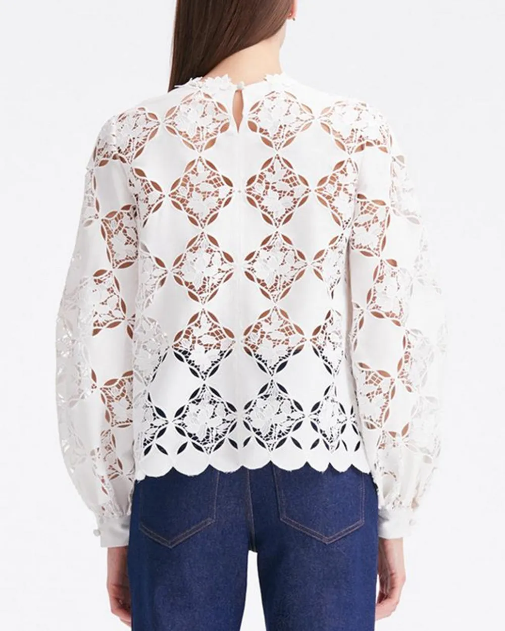 White Eyelet Gardenia Guipure Blouse