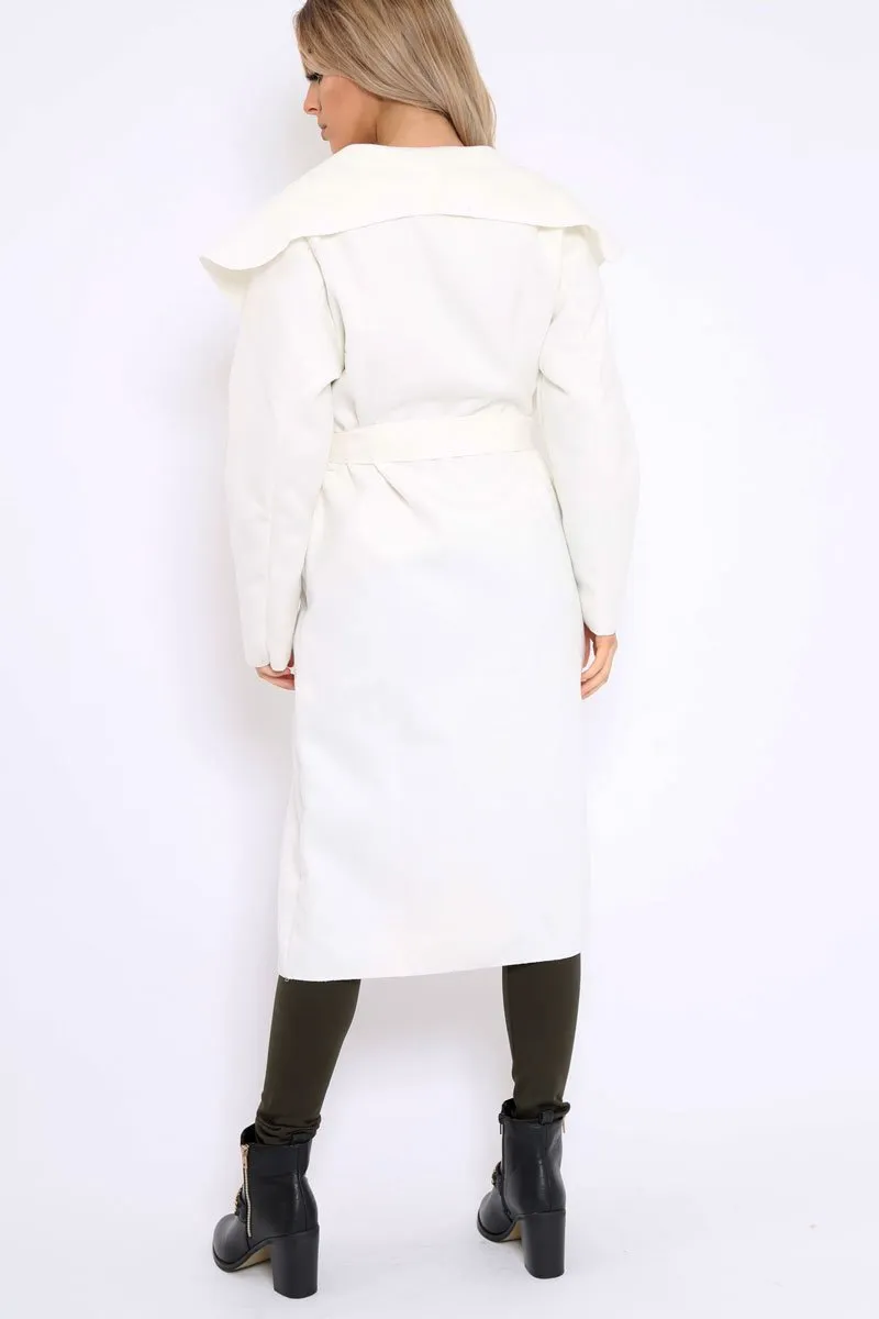 White Long Length Waterfall Belted Coat - Cindy