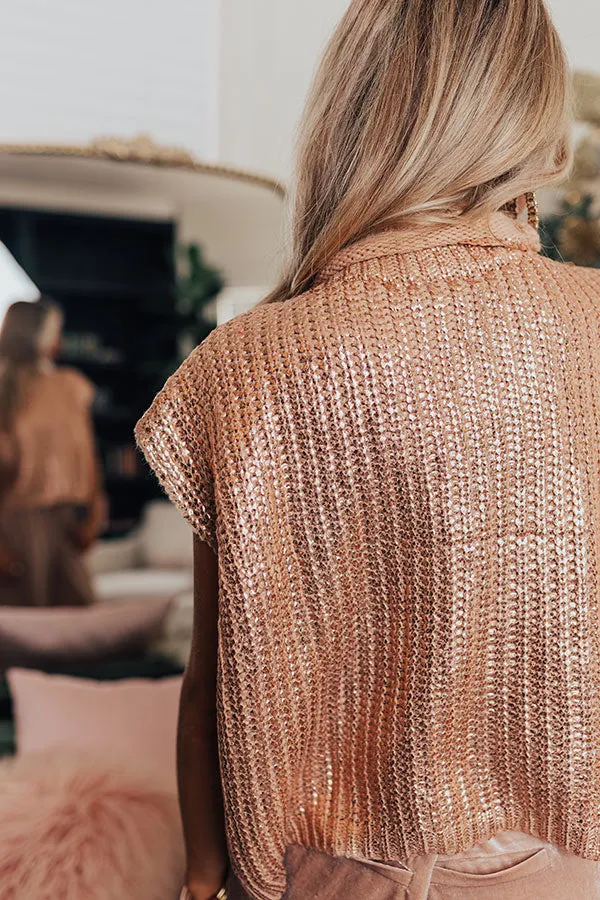 Wine Tasting Metallic Sweater Top in Rose Gold