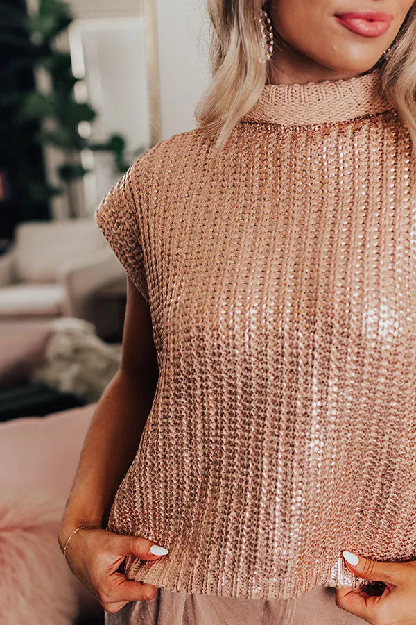 Wine Tasting Metallic Sweater Top in Rose Gold