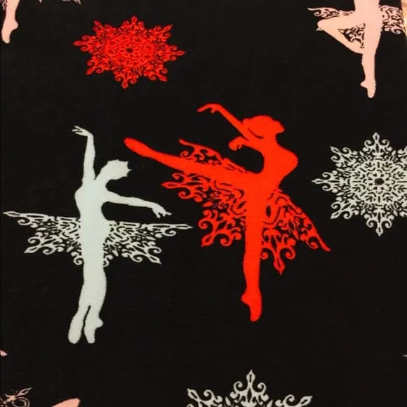 Womens Dance Snowflake Leggings, Soft Yoga Pants, Sizes 0-18, Black/Red