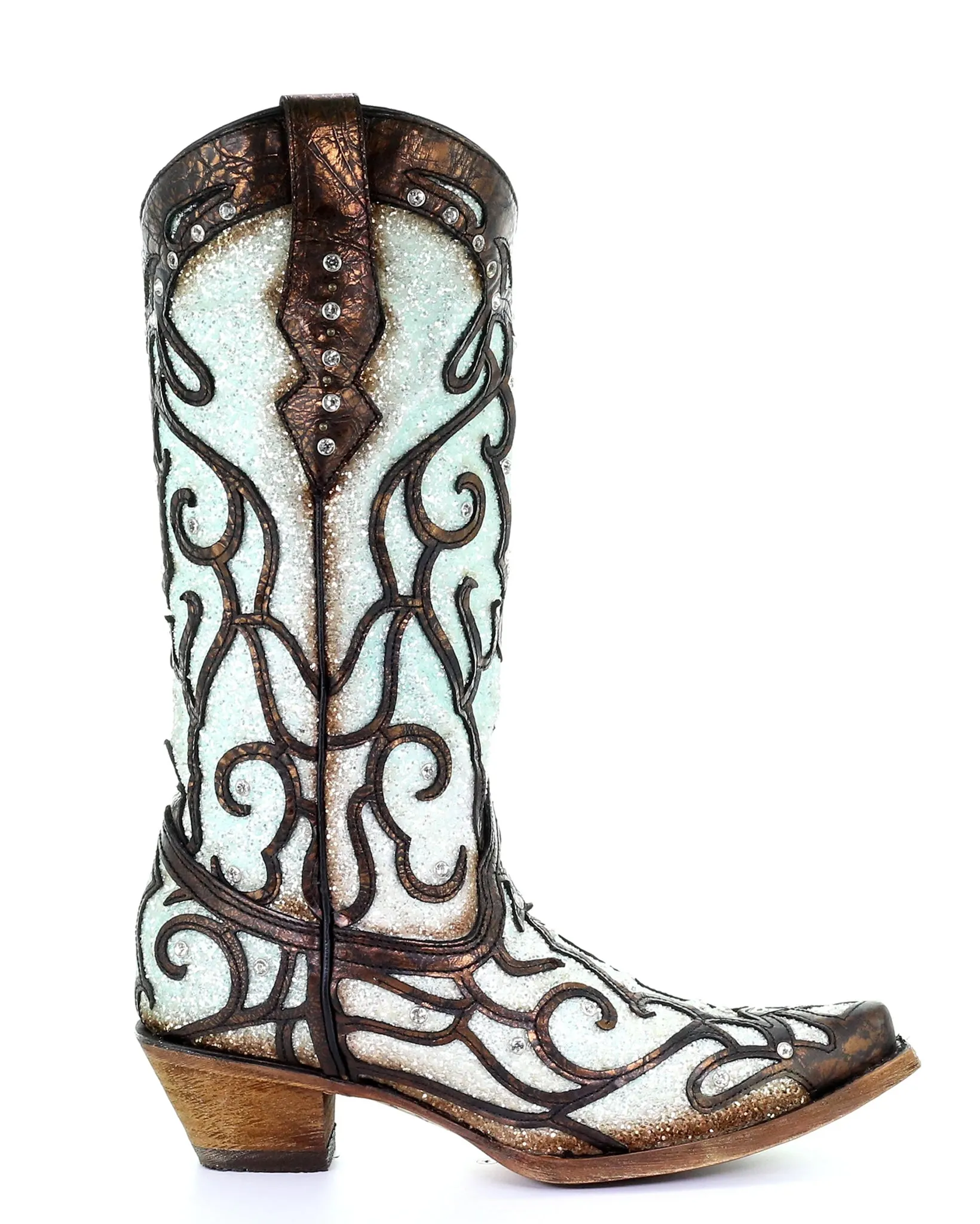 Women's Glitter & Crystal Inlay Boots - Blue