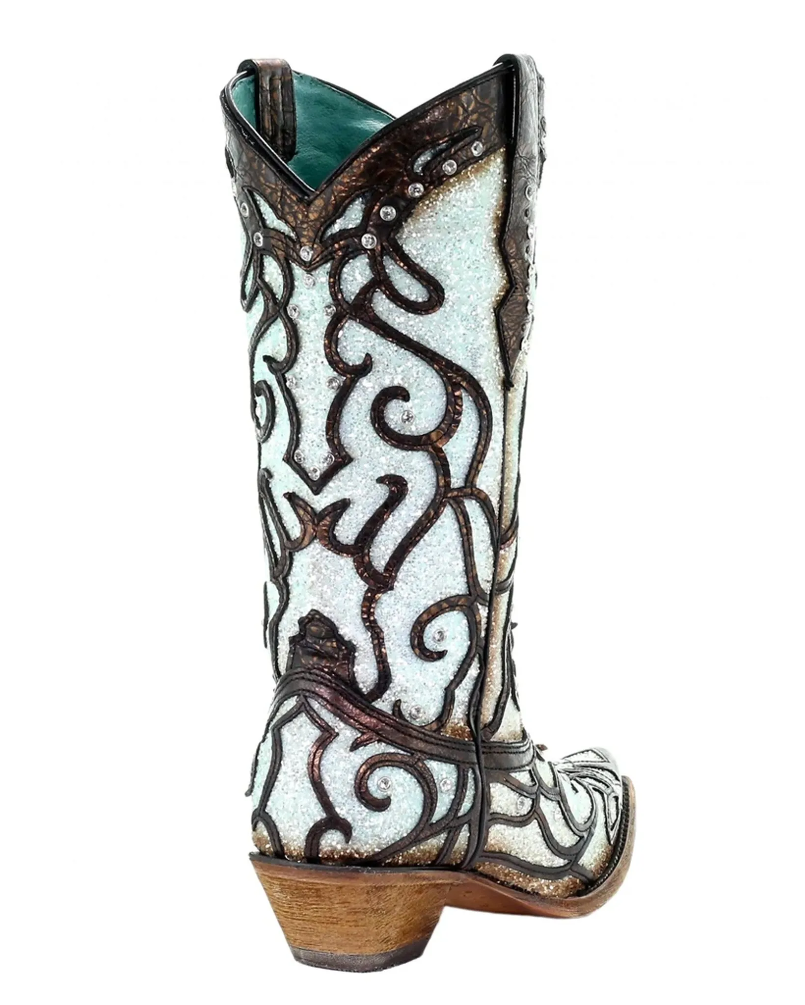 Women's Glitter & Crystal Inlay Boots - Blue