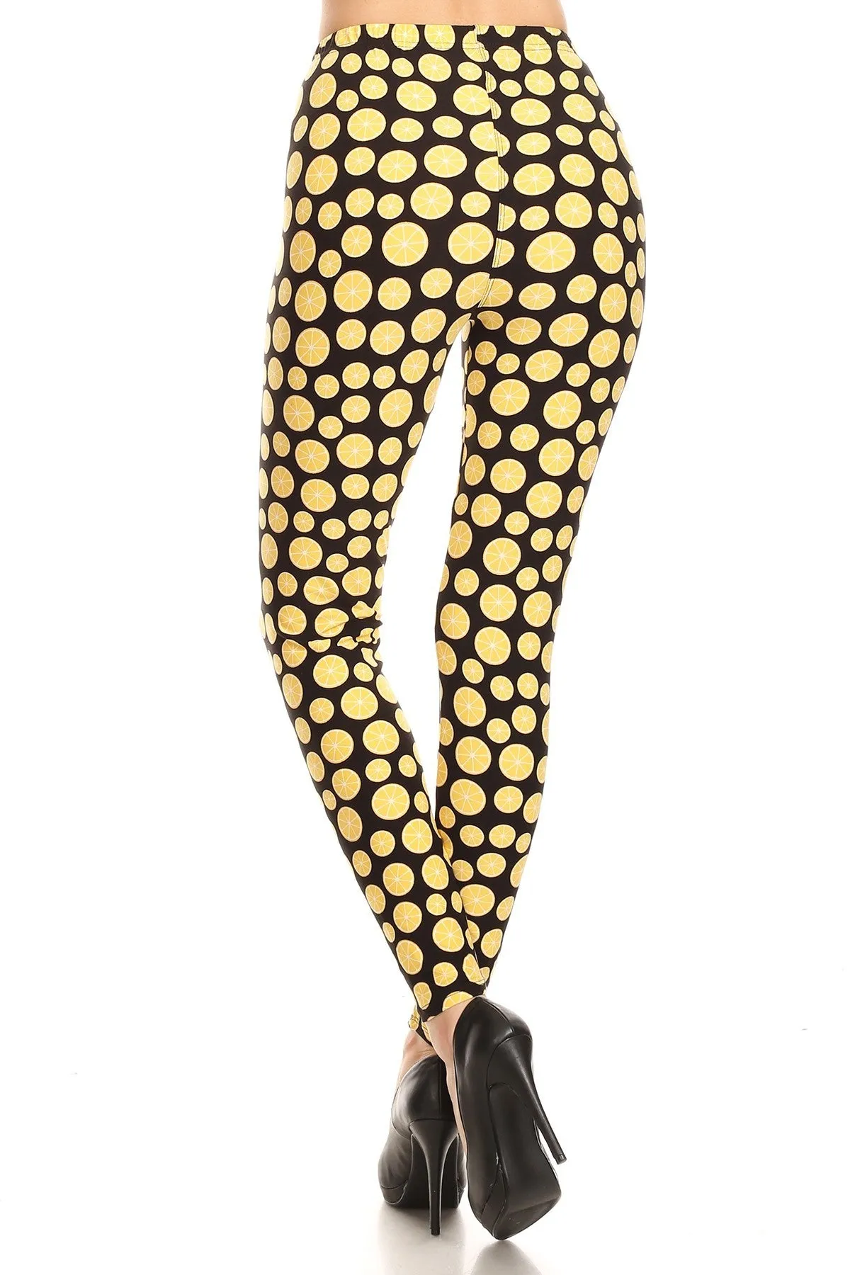 Women's Plus Lemon Fruit Pattern Printed Leggings