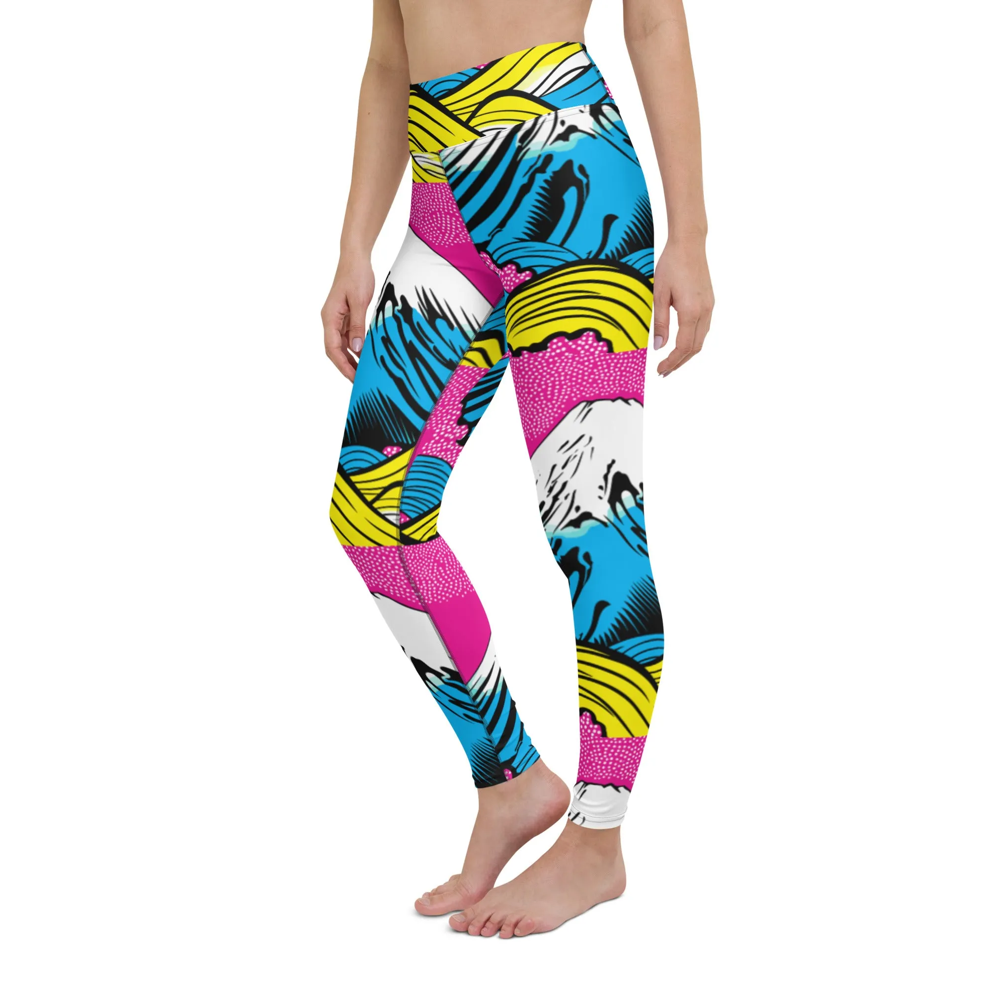 Women's Pop Art Yoga Pants - Roy Lichtenstein Inspired Mt Fuji Print 001