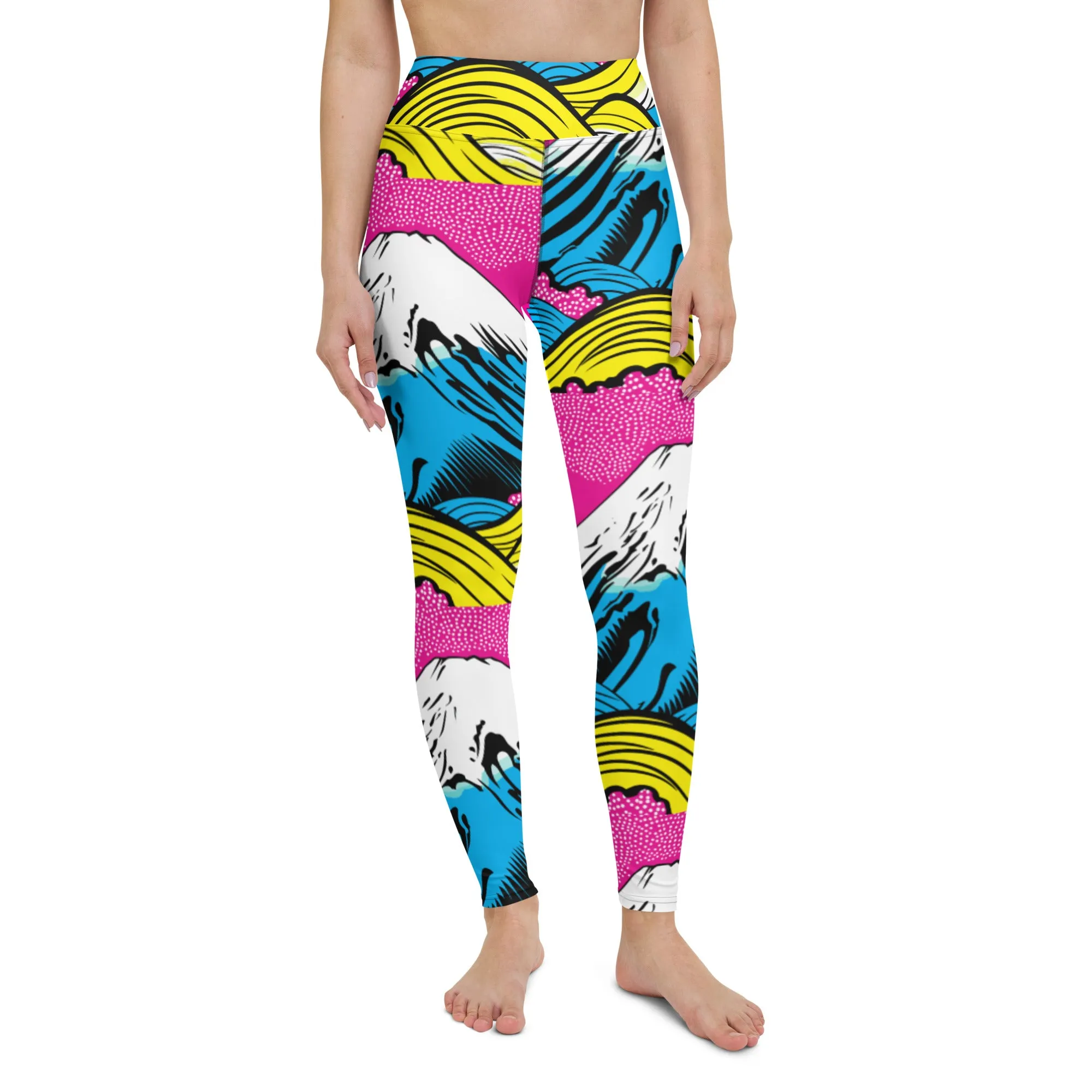 Women's Pop Art Yoga Pants - Roy Lichtenstein Inspired Mt Fuji Print 001