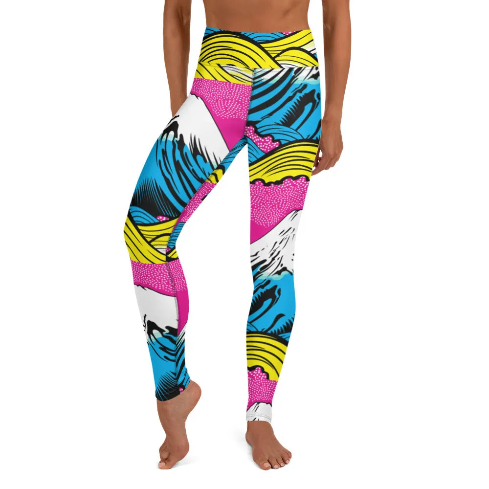 Women's Pop Art Yoga Pants - Roy Lichtenstein Inspired Mt Fuji Print 001