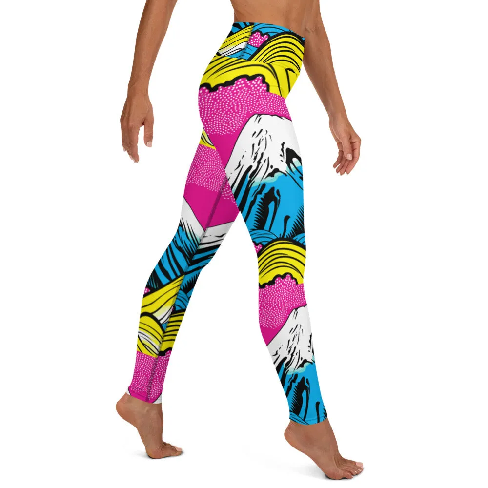 Women's Pop Art Yoga Pants - Roy Lichtenstein Inspired Mt Fuji Print 001