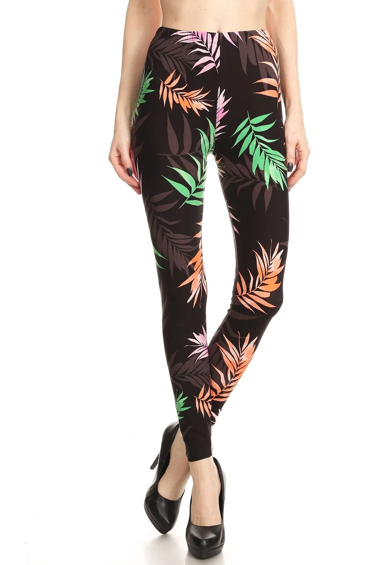 Women's Regular colorful Leaf Plant Pattern Printed Leggings