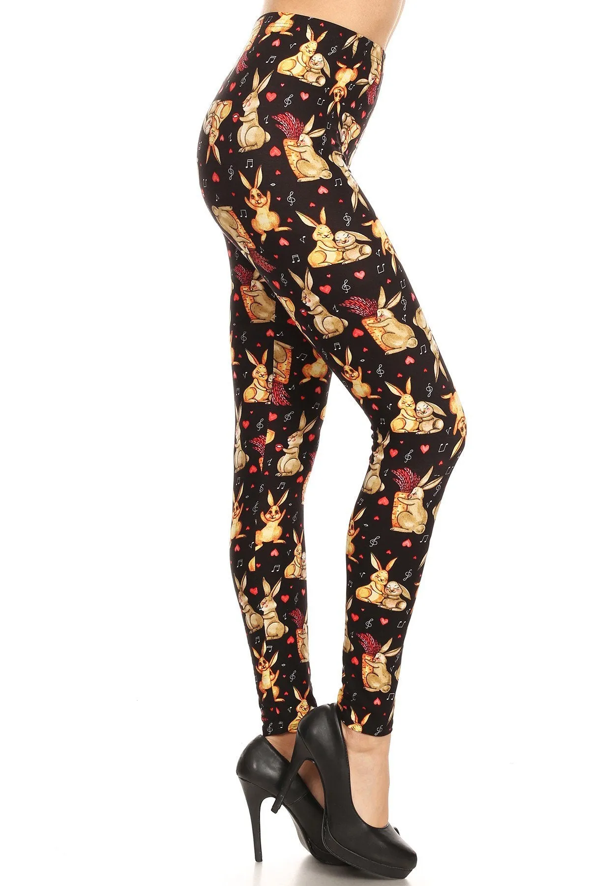 Women's Regular Easter Bunnies Heart Music Note Pattern Printed Leggings