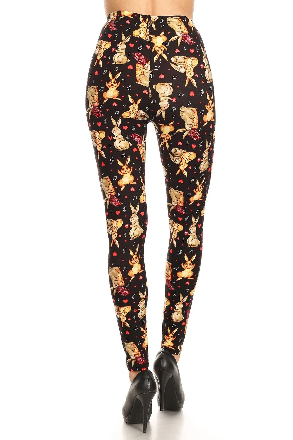 Women's Regular Easter Bunnies Heart Music Note Pattern Printed Leggings