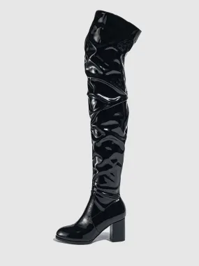 Women's Thigh High Boots Round Toe Chunky Heel Over The Knee Boots