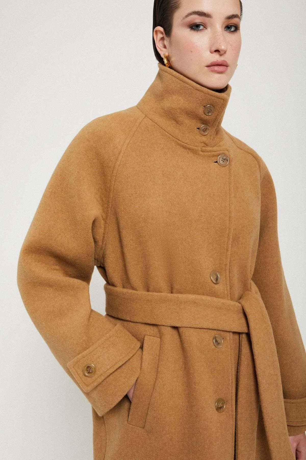 Wool-blend Midi Coat w/ Belt