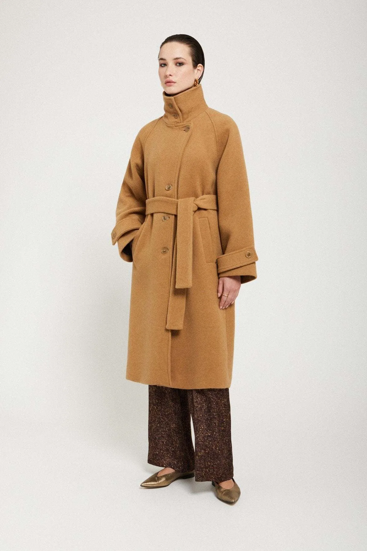 Wool-blend Midi Coat w/ Belt