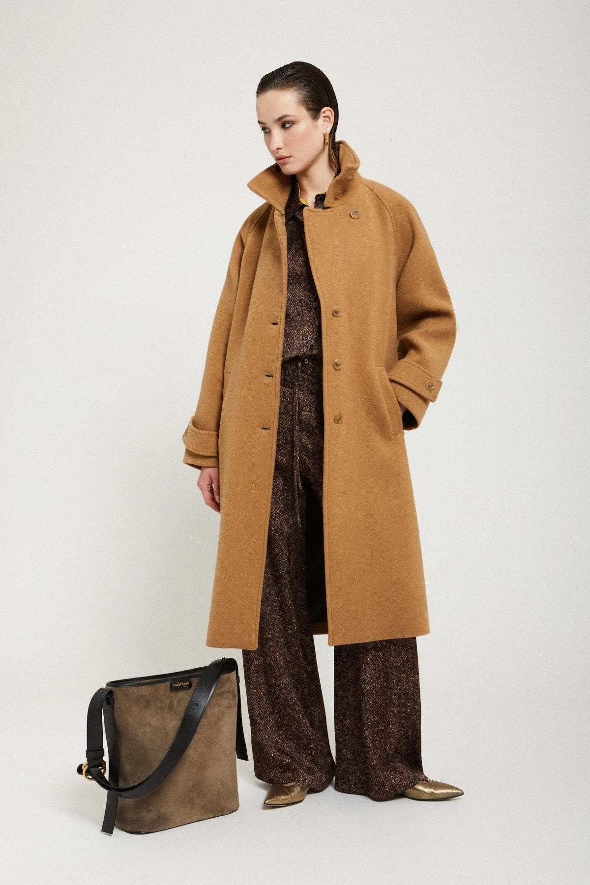 Wool-blend Midi Coat w/ Belt