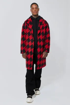 Wool Look Large Scale Dogtooth Overcoat