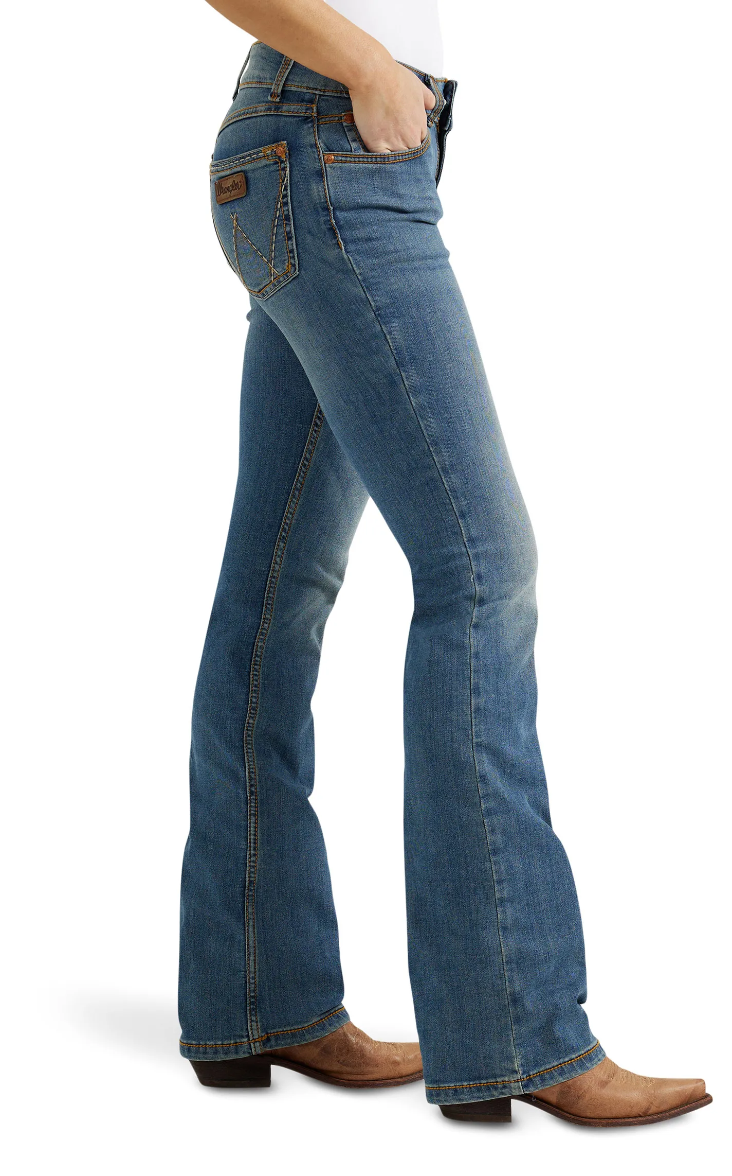 Wrangler Retro Women's Mae Deadwood Medium Wash Mid Rise Boot Cut Jeans