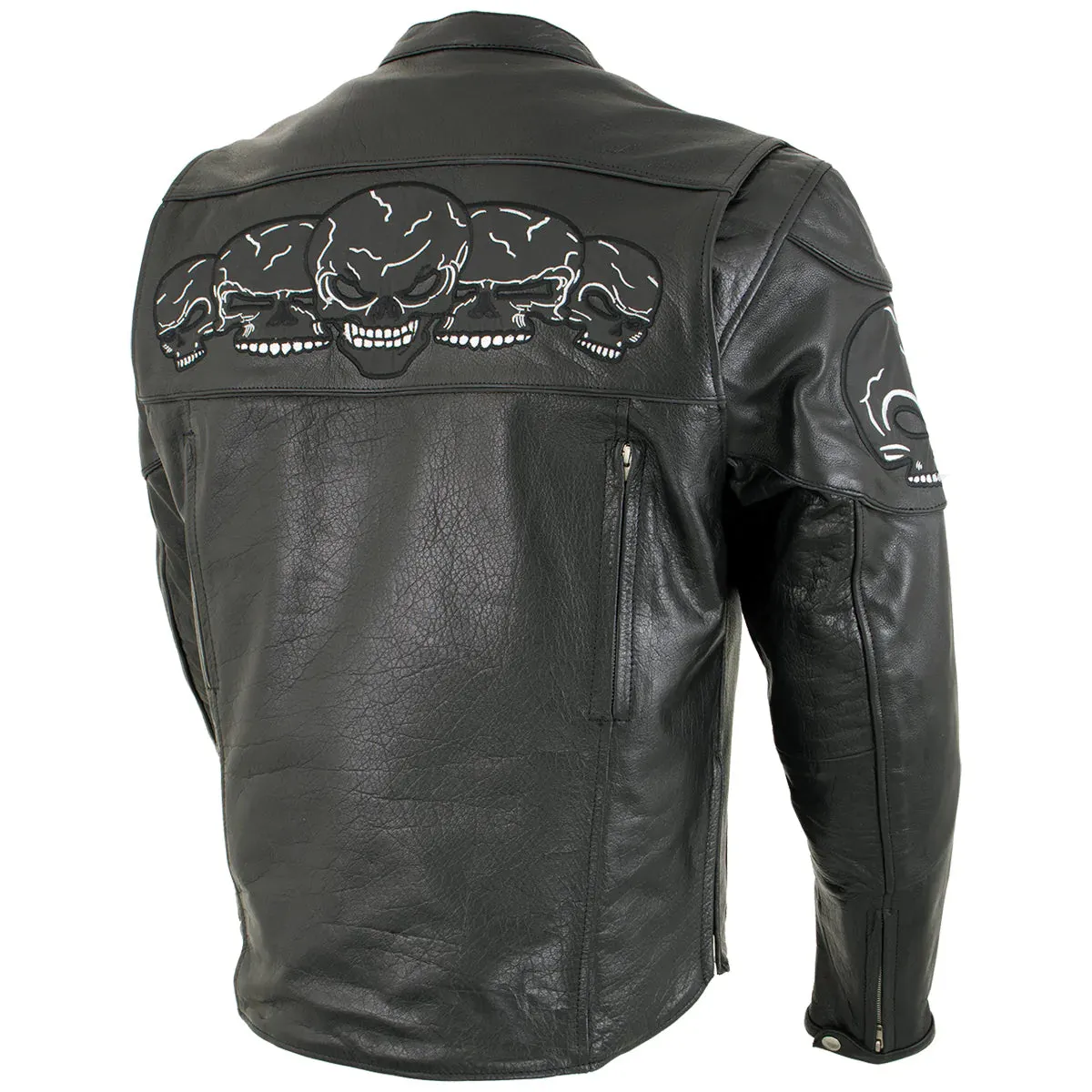 Xelement BXU6050 Men's '3 Skull Head' Black Leather Motorcycle Jacket with X-Armor Protection