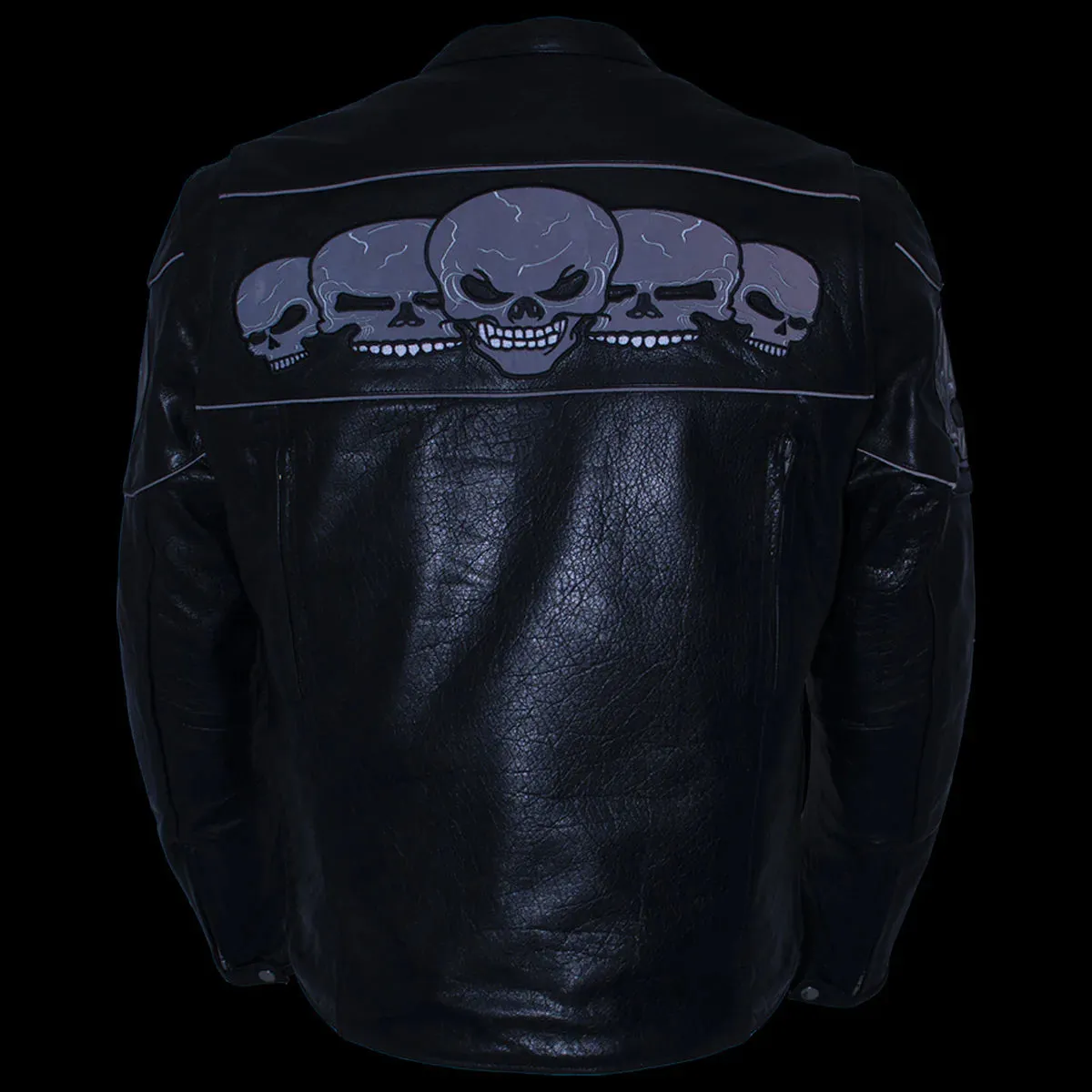 Xelement BXU6050 Men's '3 Skull Head' Black Leather Motorcycle Jacket with X-Armor Protection